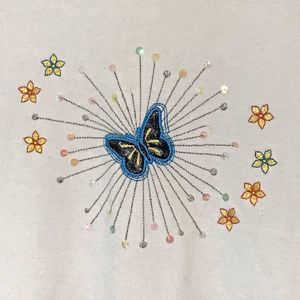 Breckenridge White Short Sleeve T-Shirt with Butterfly Women’s M Cotton Poly Tee